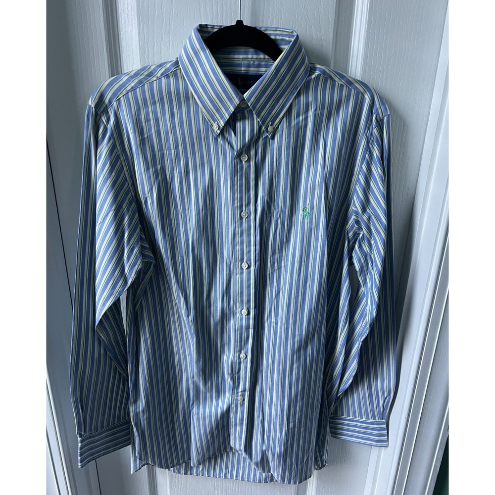 POLO Ralph Lauren Men's Shirt 15.5-32/33 Button Up‎ Blue Yellow Green Stripe
